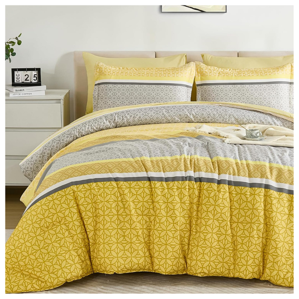 7-Piece Wongs Bedding Yellow Queen Comforter Set (90" x 90")