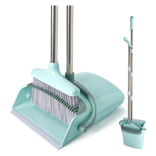XXXFLOWER Broom And Dustpan Set With 55" Long Handle & Cleaning Teeth
