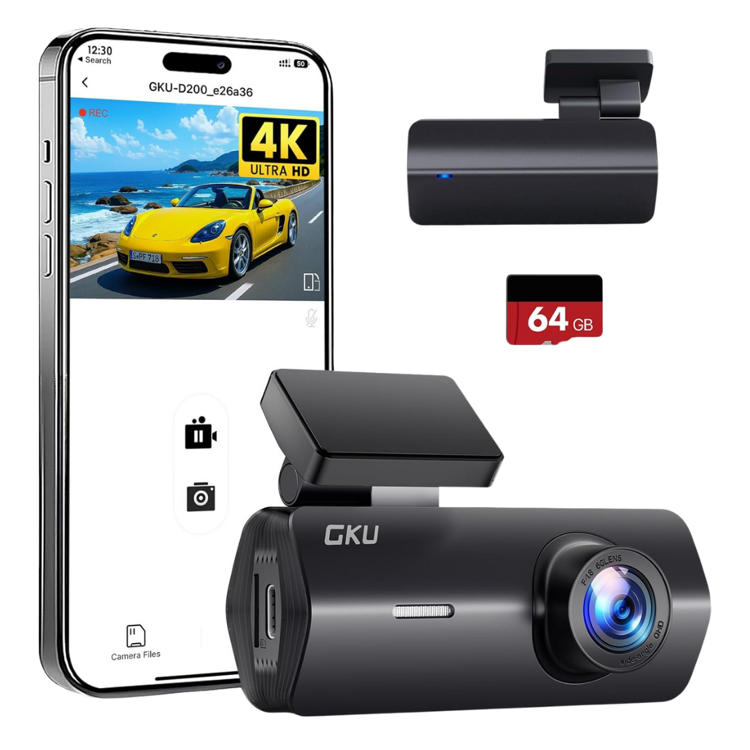 GKU 4K Dash Cam With 64GB Card