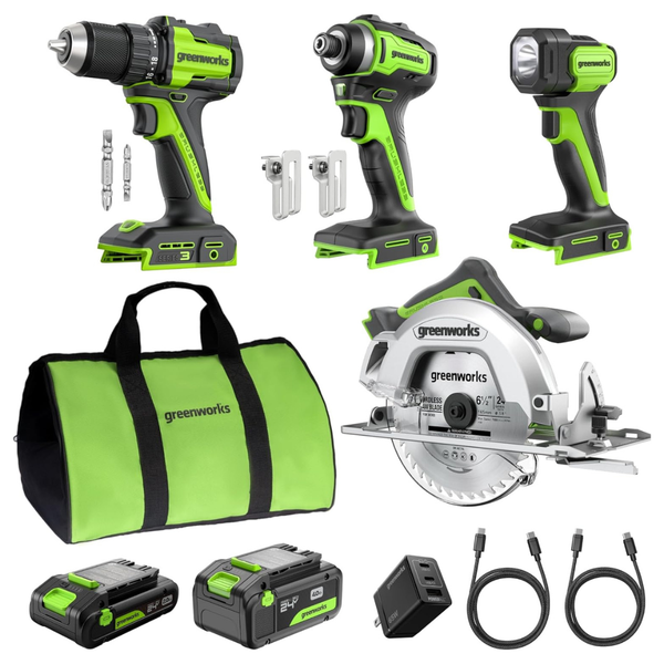 4-Piece Greenworks 24V Cordless Combo Kit W/ USB-C Charger
