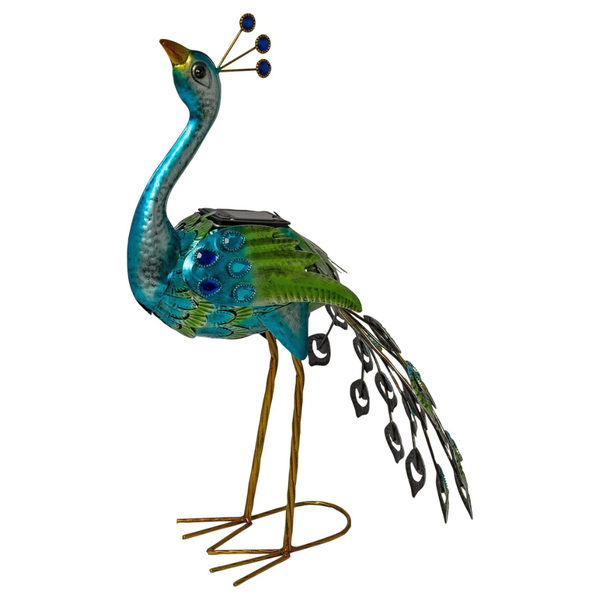 20" Solar-Powered Peacock W/ Cool White LED Lights