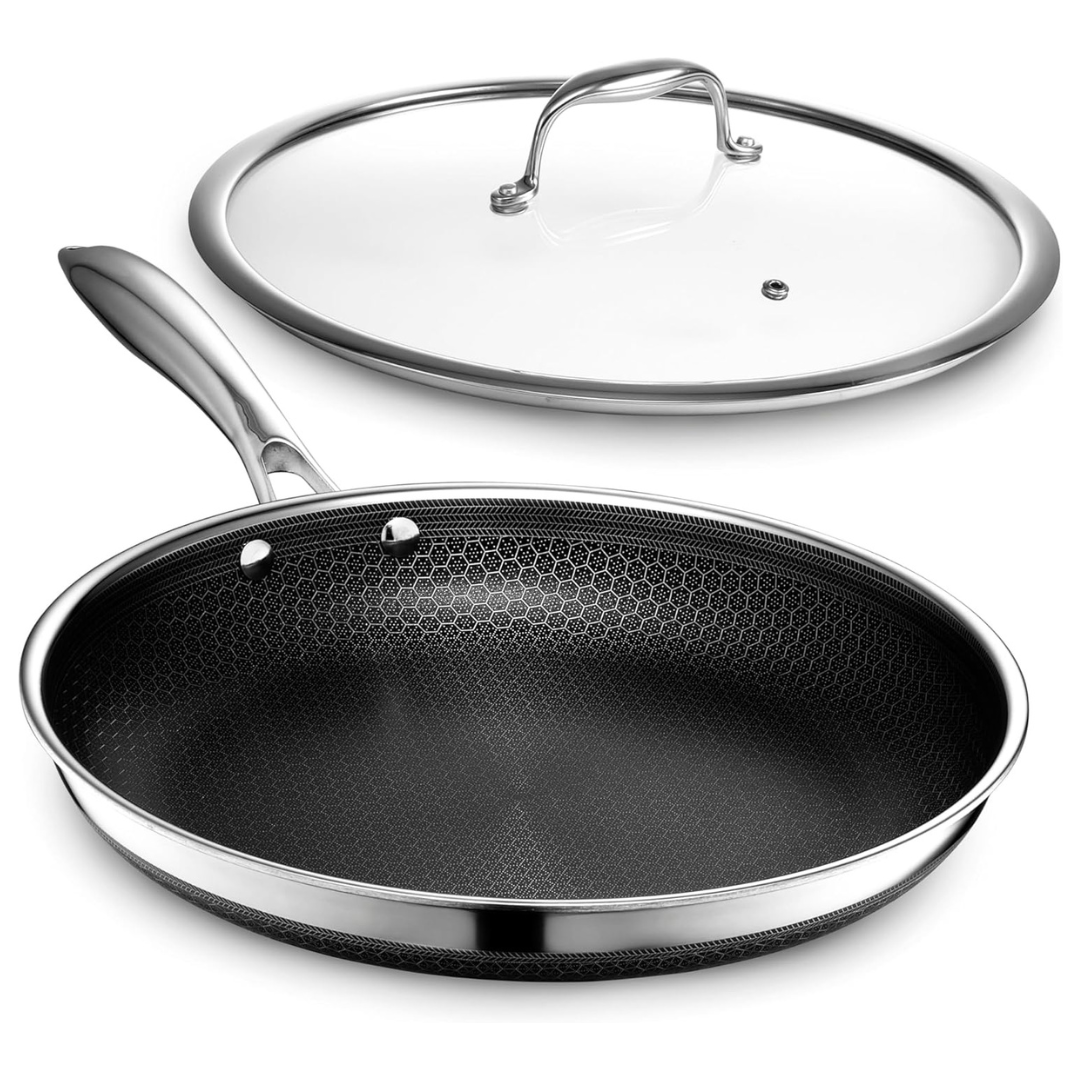 HexClad Hybrid Nonstick 12" Fry Pan With Tempered Glass Lid
