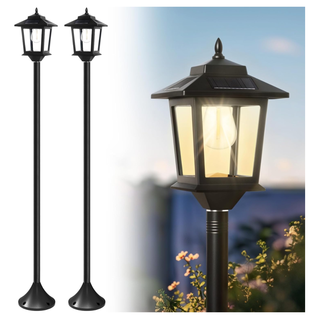 2-Pack Waterproof 63" 4-Solar Panels Lamp Post Lights