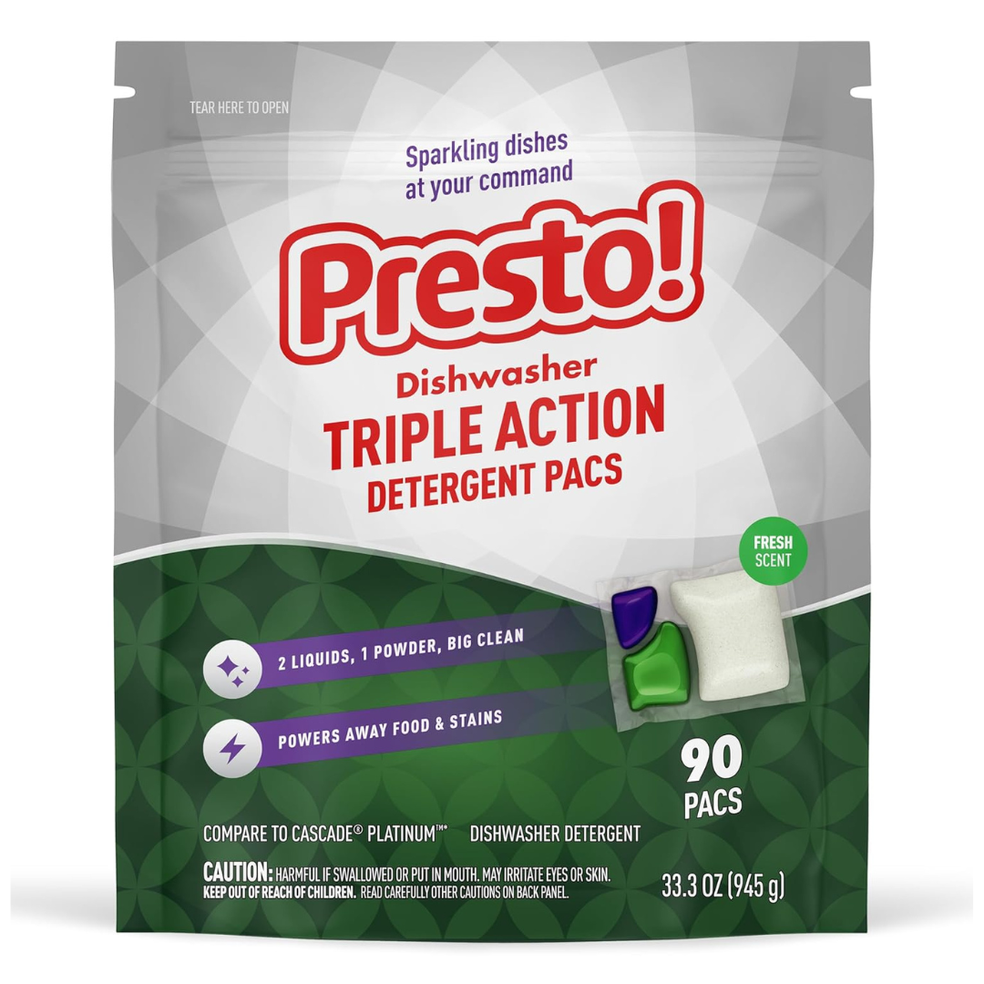 90-Count Amazon Brand Presto! Triple Action Dishwasher Pacs