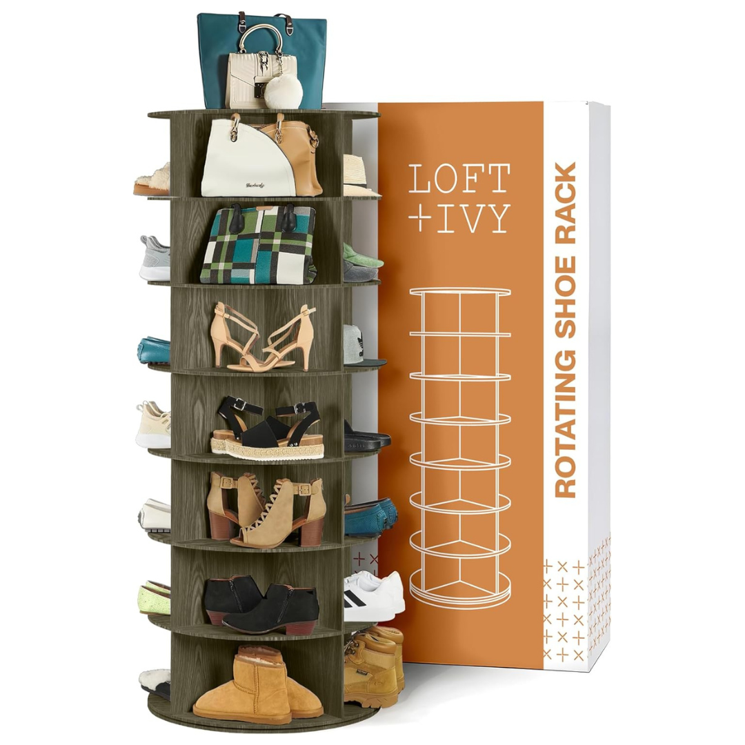 7-Tier Rotating Shoe Rack Tower W/ 360 Deg. Spinning Storage Organizer