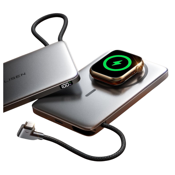 10000mAh Lisen MagSafe Wireless Magnetic Power Bank W/Built-In Cable