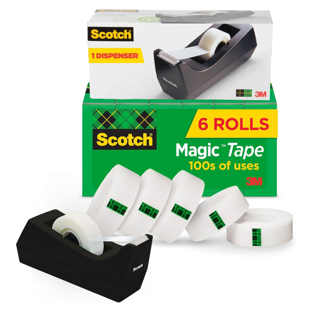 6-Pack Scotch Magic Tape Rolls with Desktop Dispenser