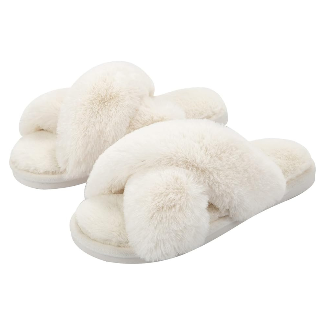 Women's Soft Plush Cross Band Fuzzy Slippers