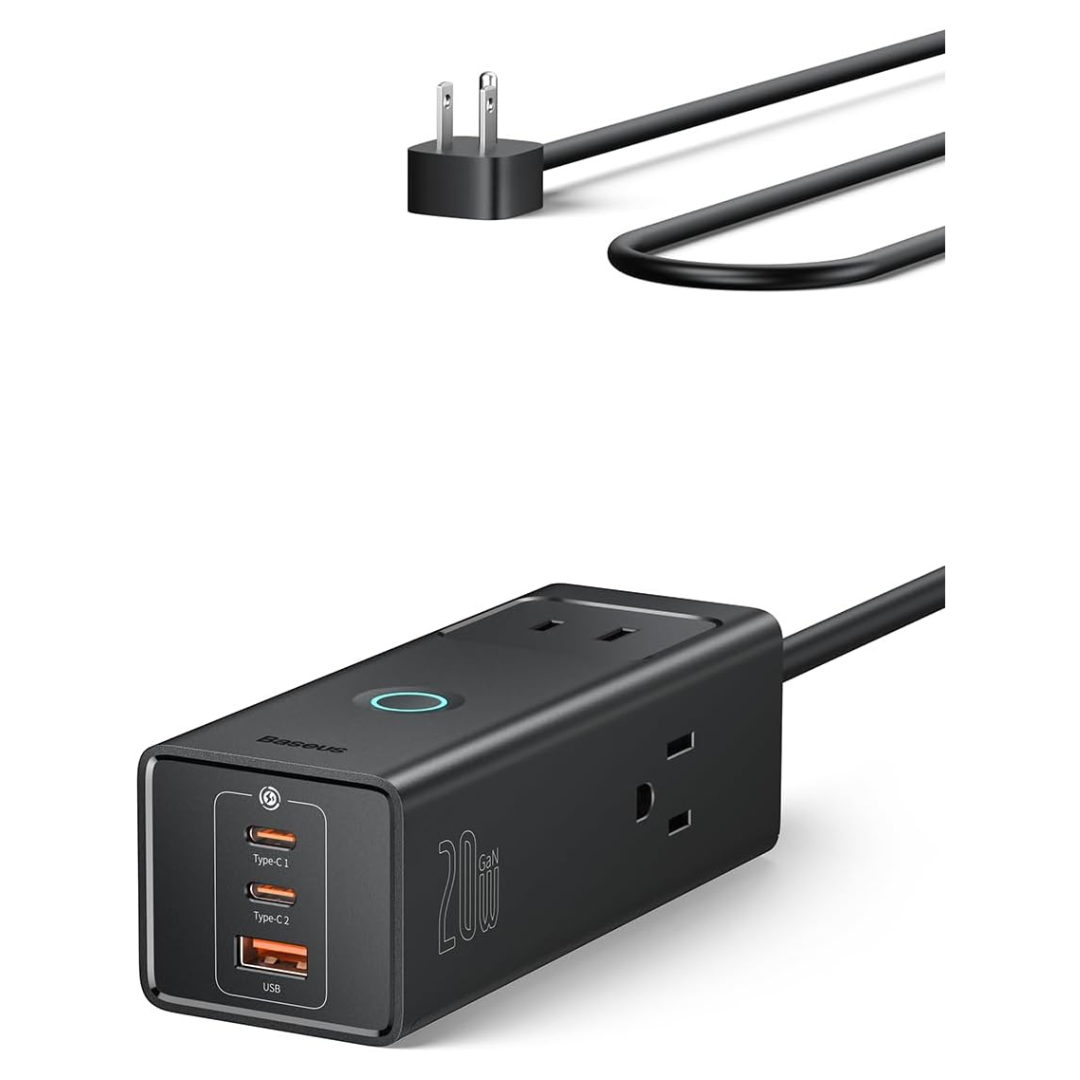 Baseus 6-in-1 20W GaN Power Strip W/ 2 USB-C, 1 USB-A & 3 AC Ports