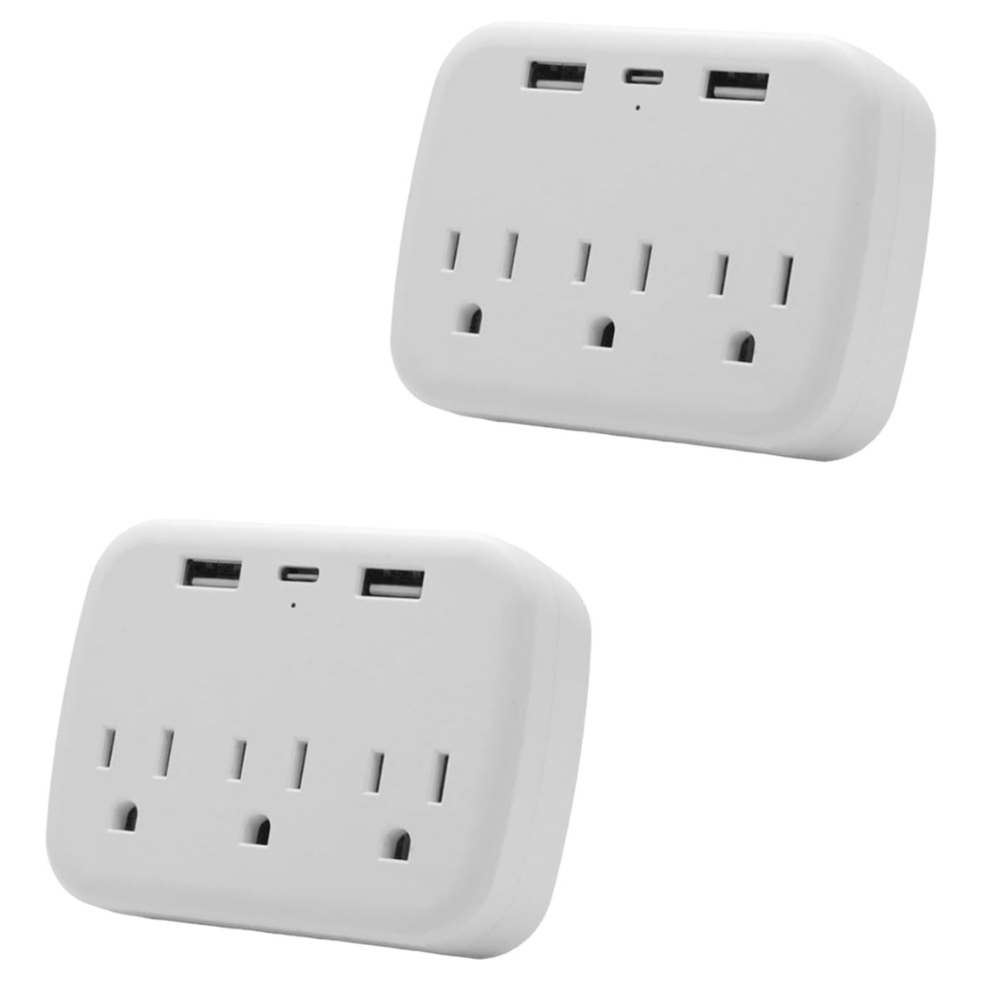 2-Pack Multi Plug Outlet Splitter With USB, Surge Protector