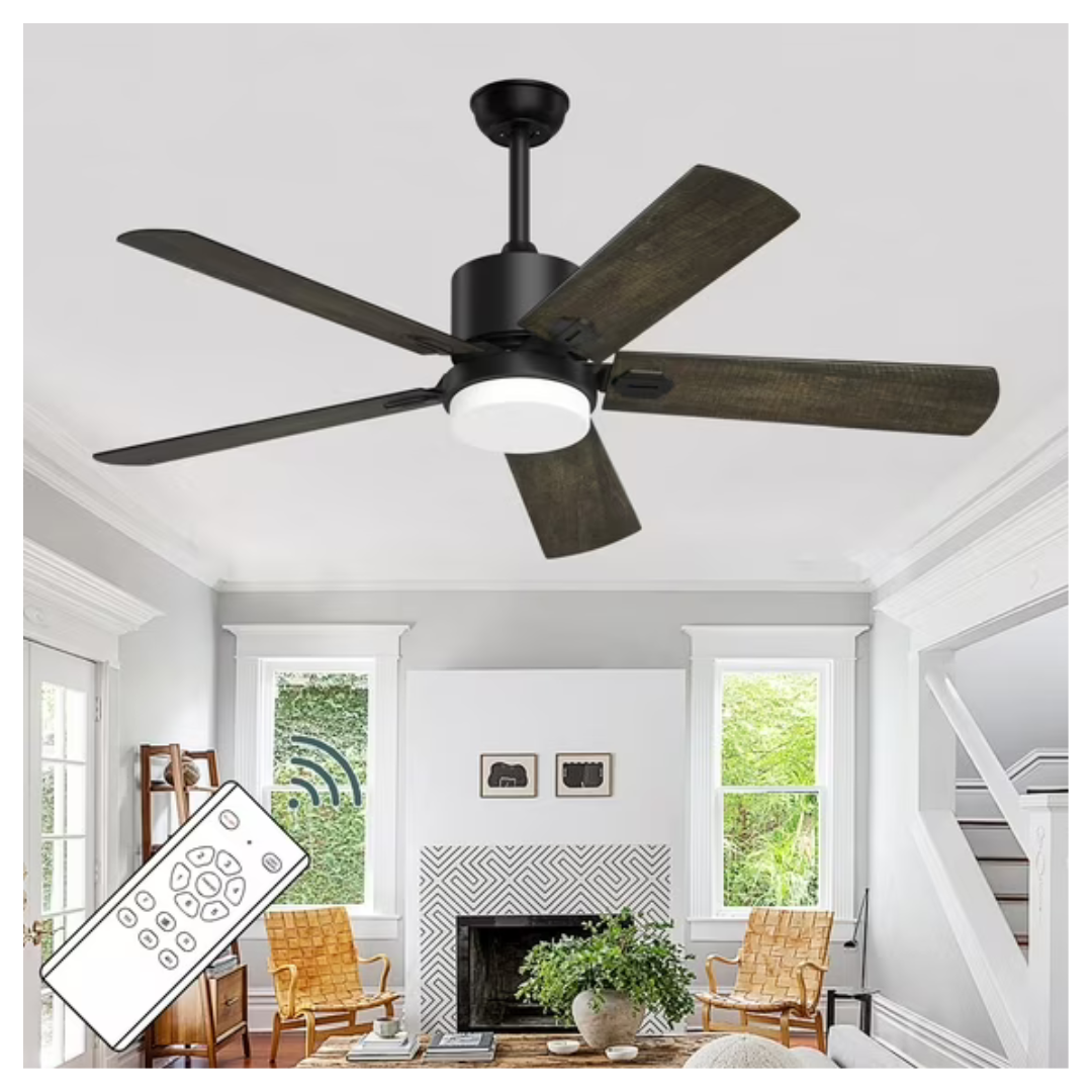 52" Modern Flush Mount 5 Wood Blades Ceiling Fan With Light