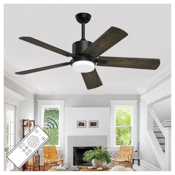 52" Modern Flush Mount 5 Wood Blades Ceiling Fan With Light
