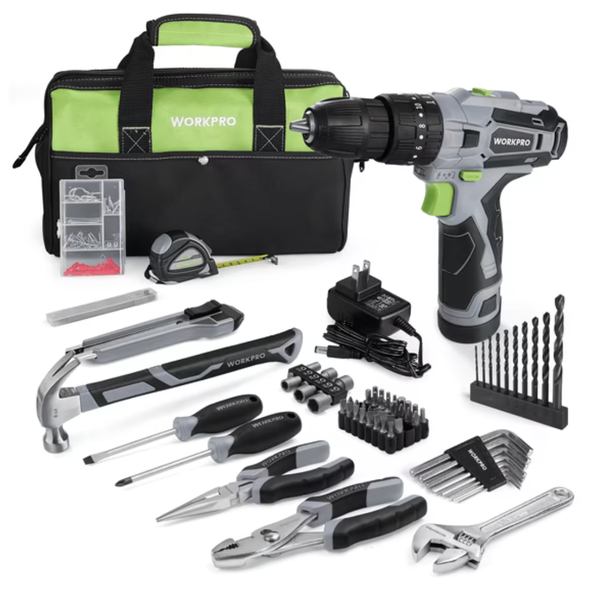 177-Pieces Workpro 12V Cordless Drill And Home Tool Kit
