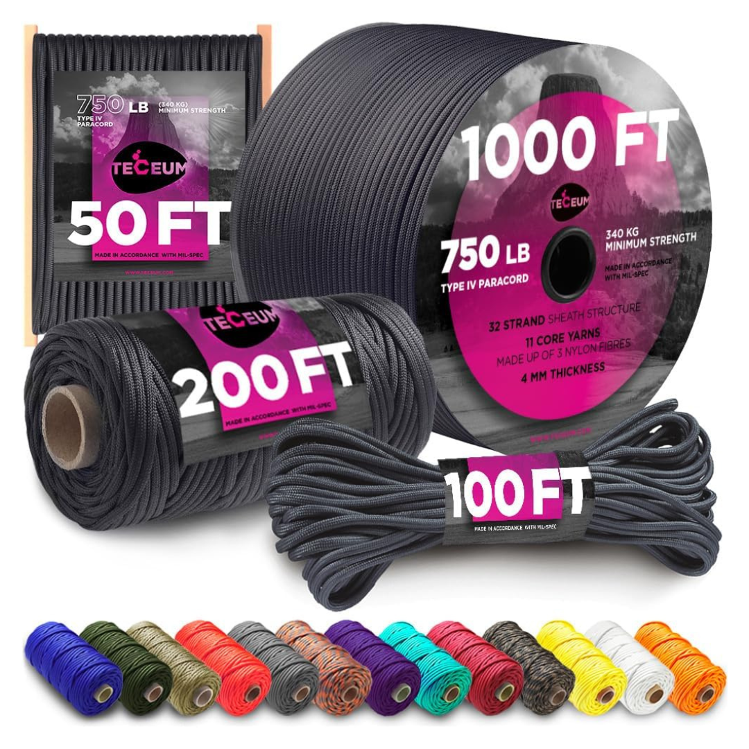 50 feet Paracord Type IV 750 lb Nylon Tactical Parachute Basalt