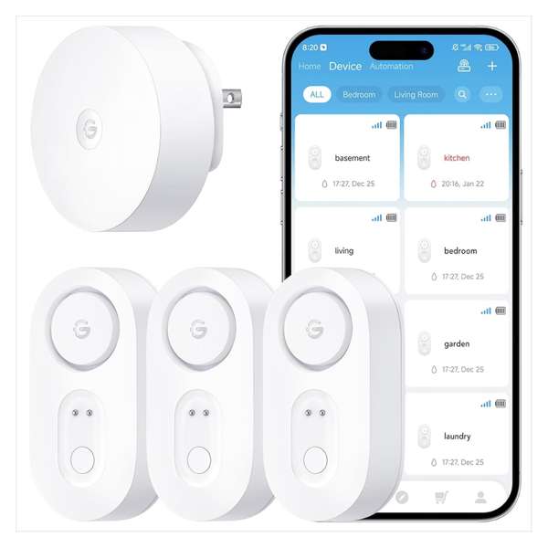 3-Pack GoveeLife Smart Water Leak Detector 1s + WiFi Gateway Alarm