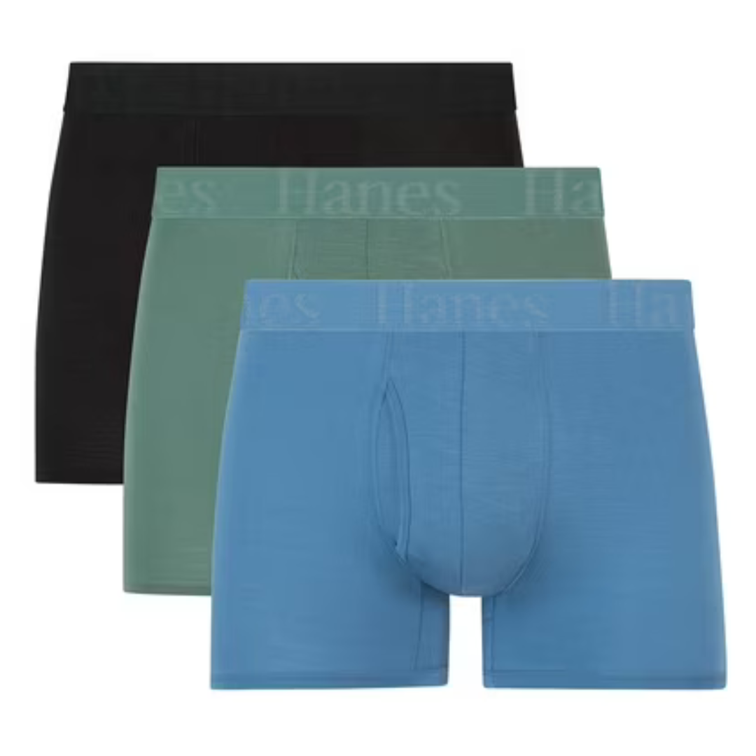 3-Pack Hanes Men's Elastic Waistband Spandex Trunk Underwear