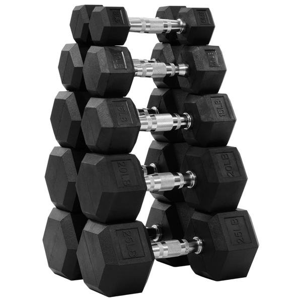 150-Lbs Fitvids Rubber Encased Hex Dumbbell Set (5-25LB Pairs)