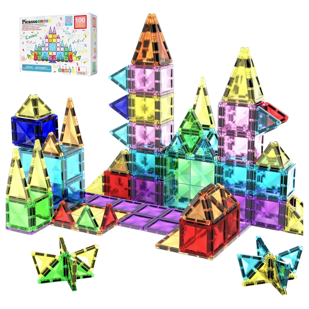 100-Pieces PicassoTiles Mini Magnetic Tiles STEM Building Blocks For Kids
