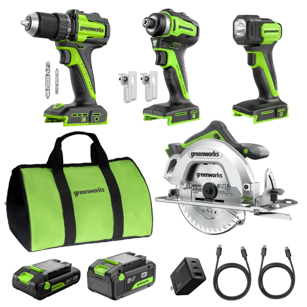 4-Piece Greenworks 24V Cordless Combo Kit W/ 4Ah & 2Ah Batteries