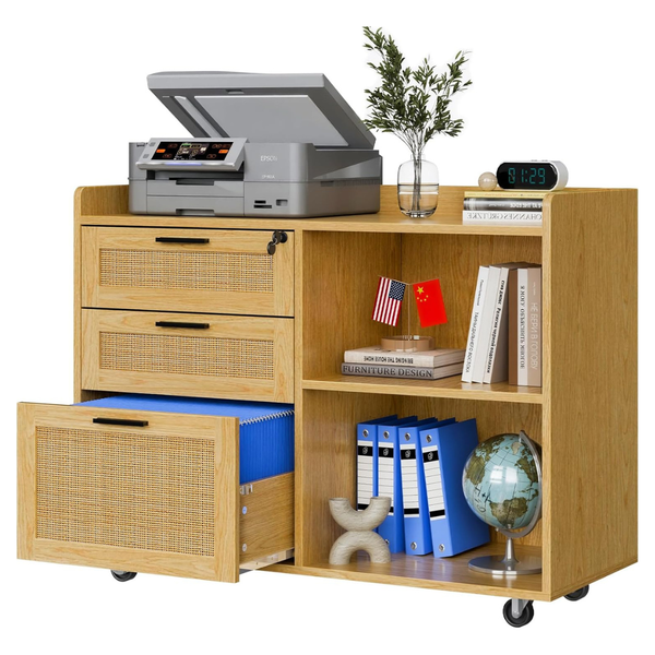 Befrases Rattan Lateral Filing Cabinet With Shelves