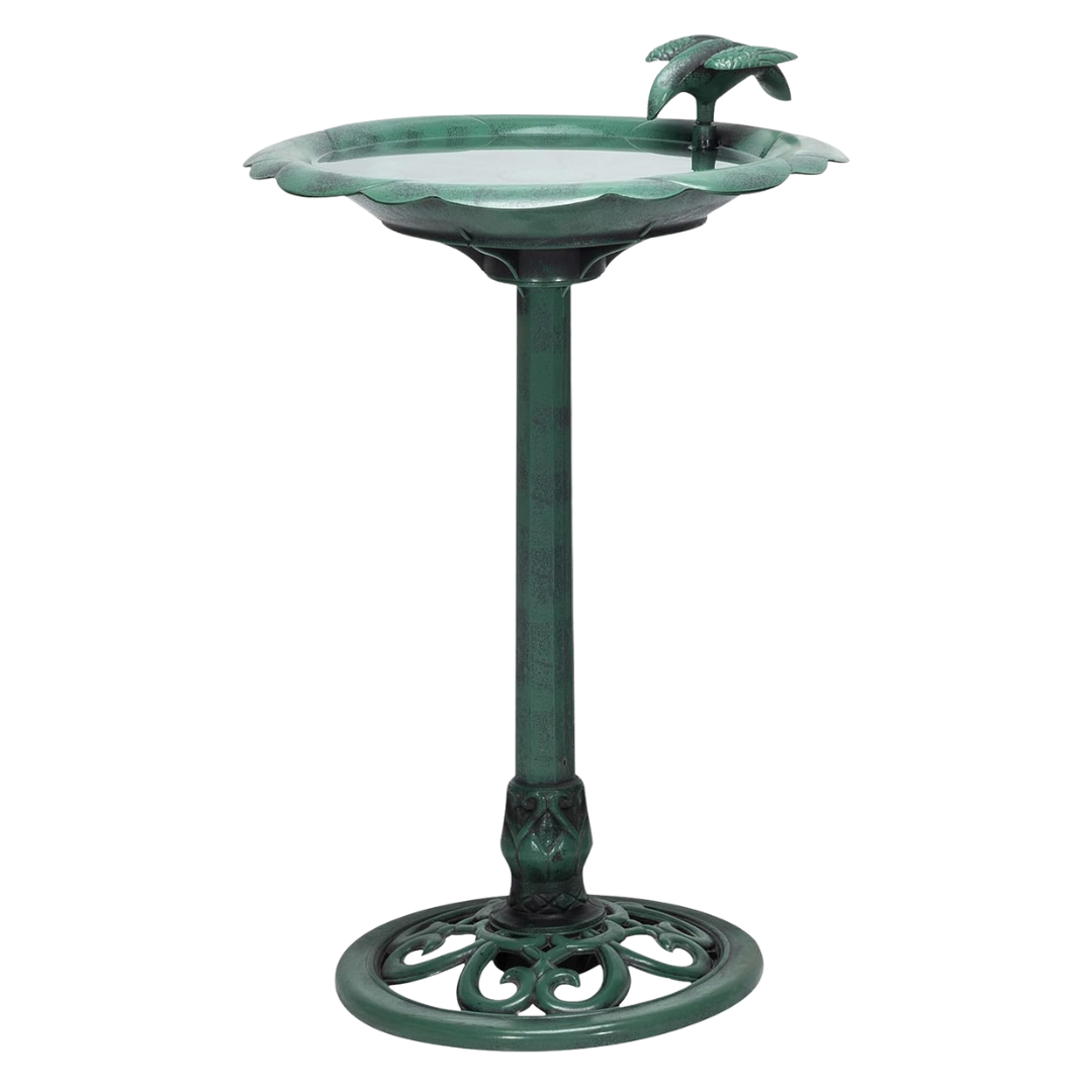 31" Tall Outdoor Antique Flower Birdbath With Bird Decoration Yard Statue