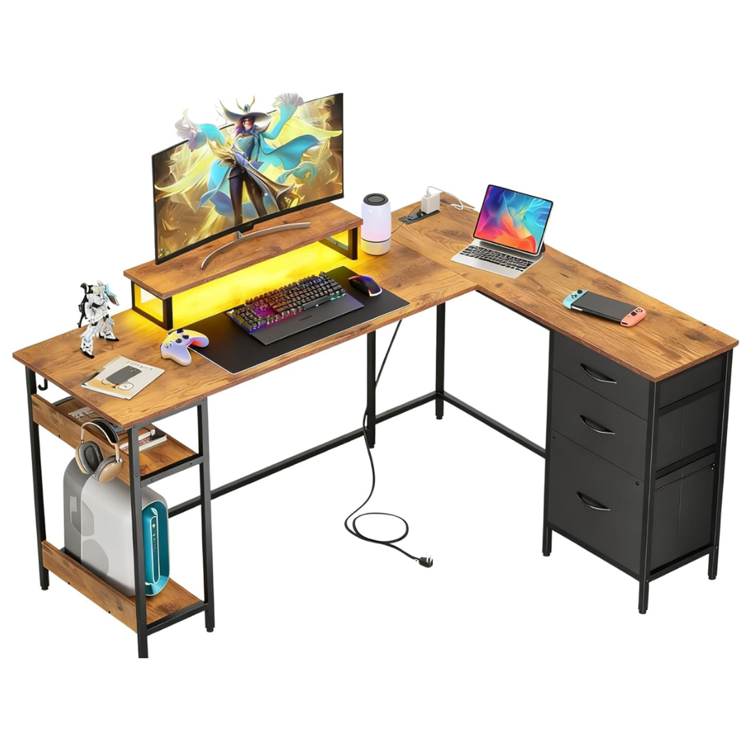 Devaise 60" L Shaped Gaming Desk With Drawers And Storage