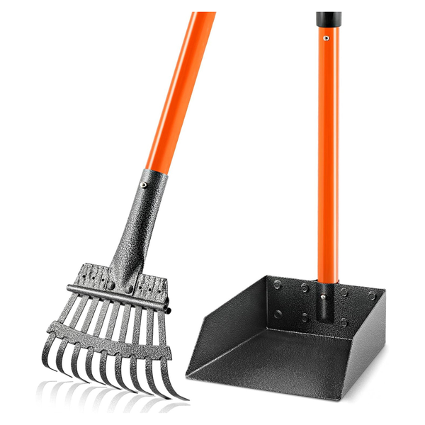Long Handle Stainless Dog Metal Tray & Rake Set