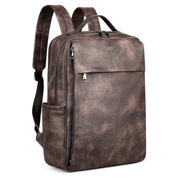 Masintor 15.6" PU Leather Laptop Backpack (Retro Coffee)