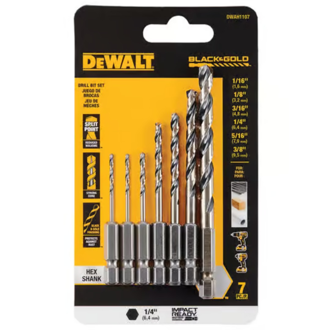 7-Piece DeWALT Hex Shank Impact Ready Drill Bit Set