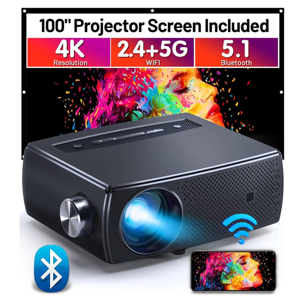 10000L HD 5G WiFi Projector W/ Screen