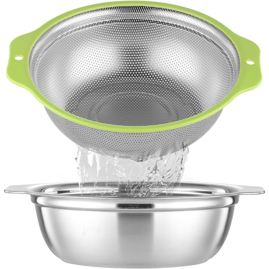 2-Qt Colander Microporous Rice Strainer w/Mixing Bowl & Handle