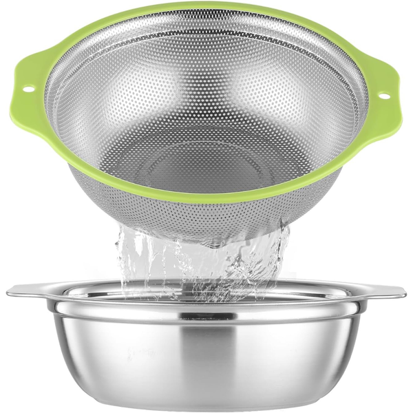 2-Qt Colander Microporous Rice Strainer w/Mixing Bowl & Handle