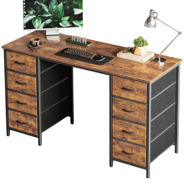 Huuger 47" Computer Desk with 8 Fabric Drawers