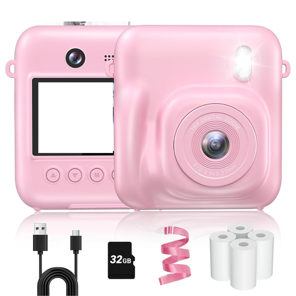 Fulealfly Kids' Instant Print 1080p Video Camera w/ 32GB Card (2 colors)