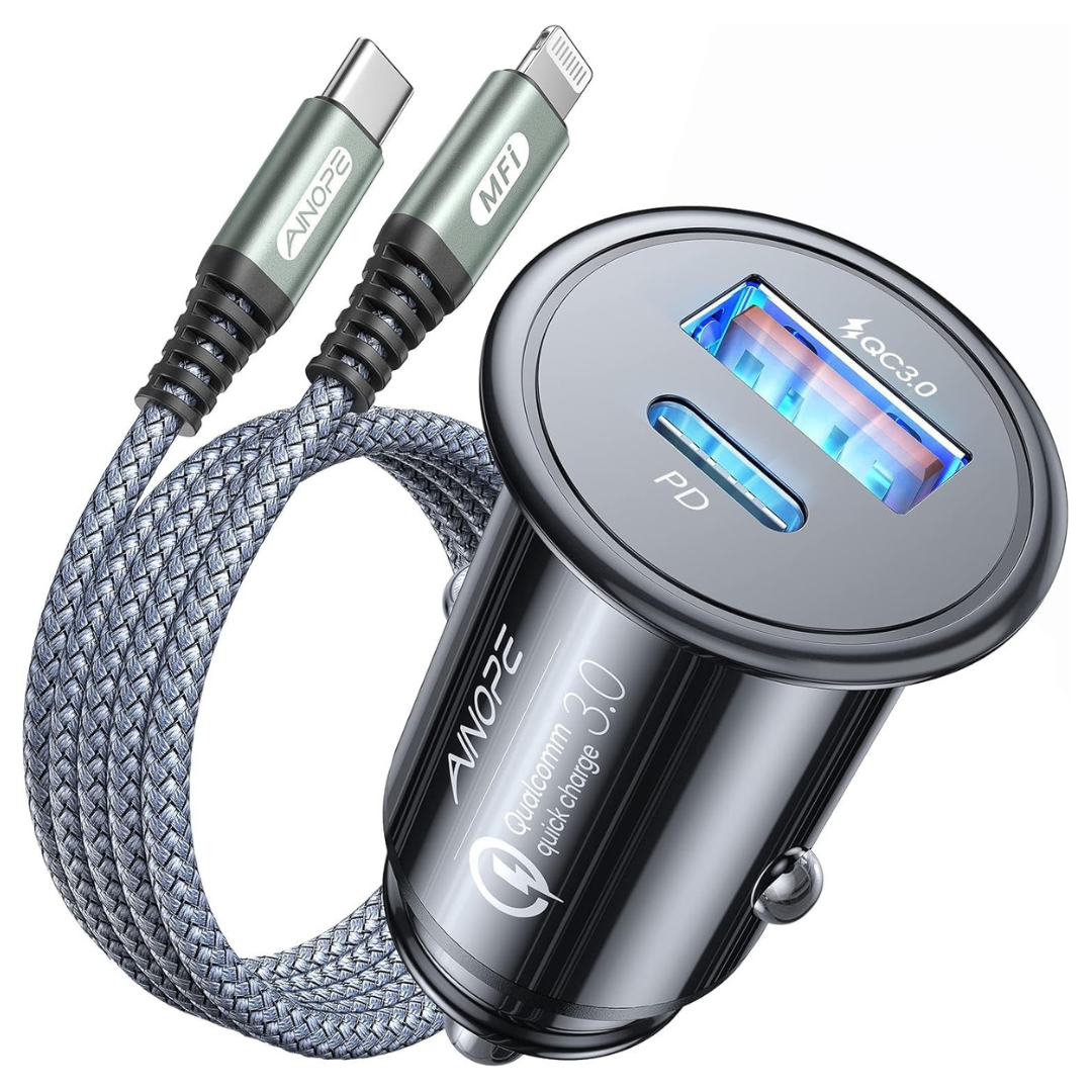 AINOPE 67.5W Super Mini Car Charger With USB-C To Lighting Cable