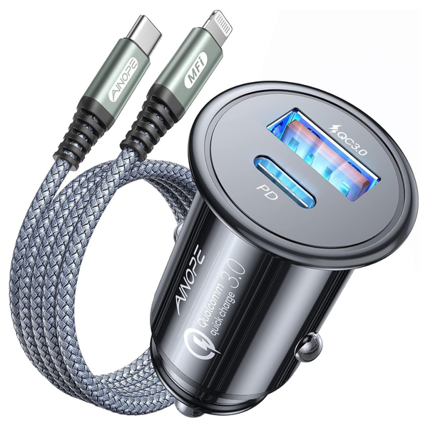 AINOPE 67.5W Super Mini Car Charger With USB-C To Lighting Cable