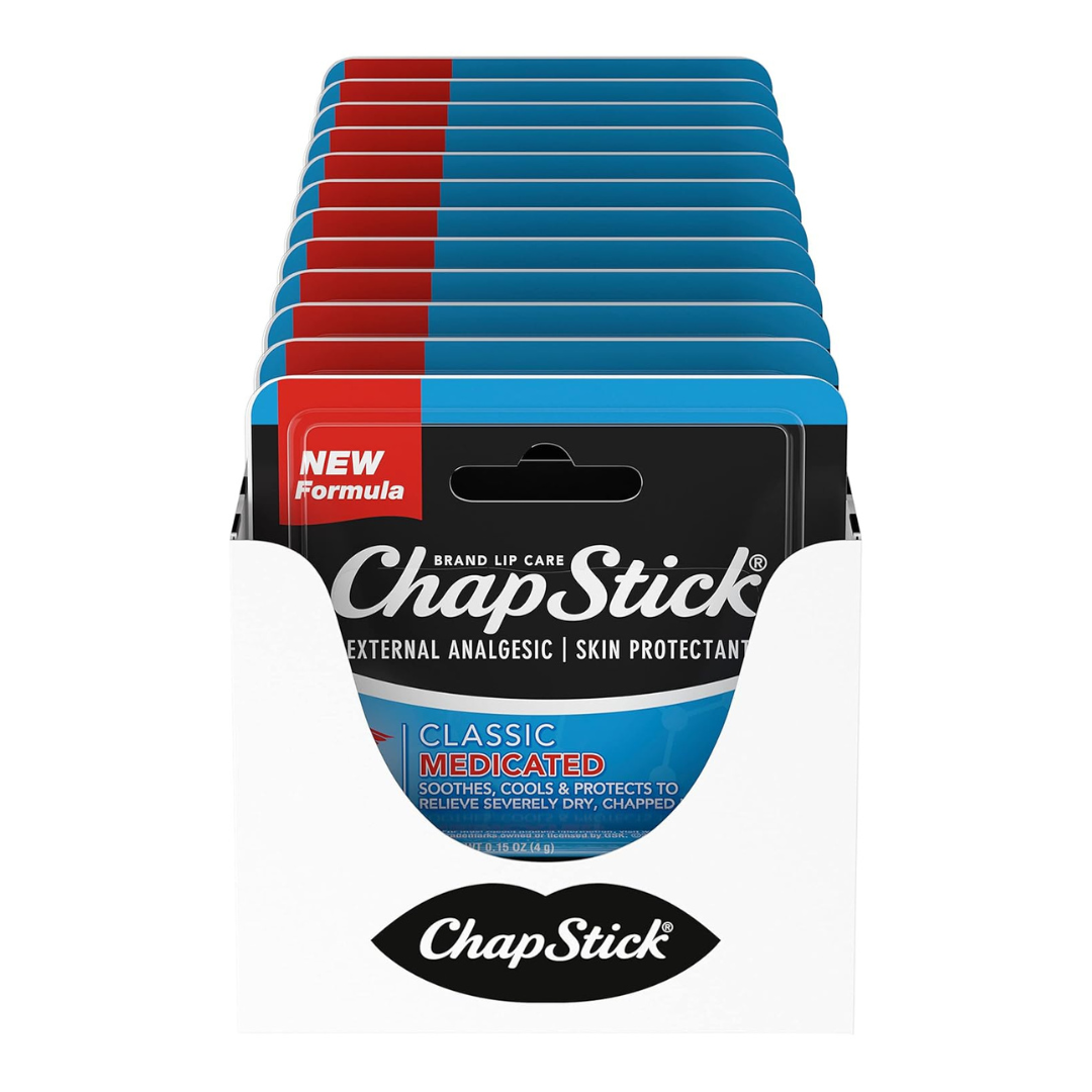 12-Pack 0.15oz ChapStick Classic Medicated Lip Balm Tubes