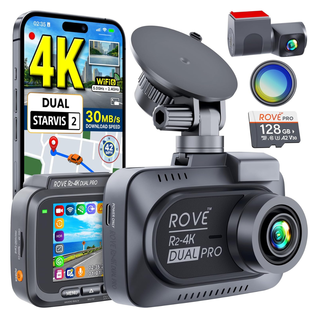 ROVE R2-4K Dual PRO Dash Cam Front & Rear With WiFi 6 And 128GB Card