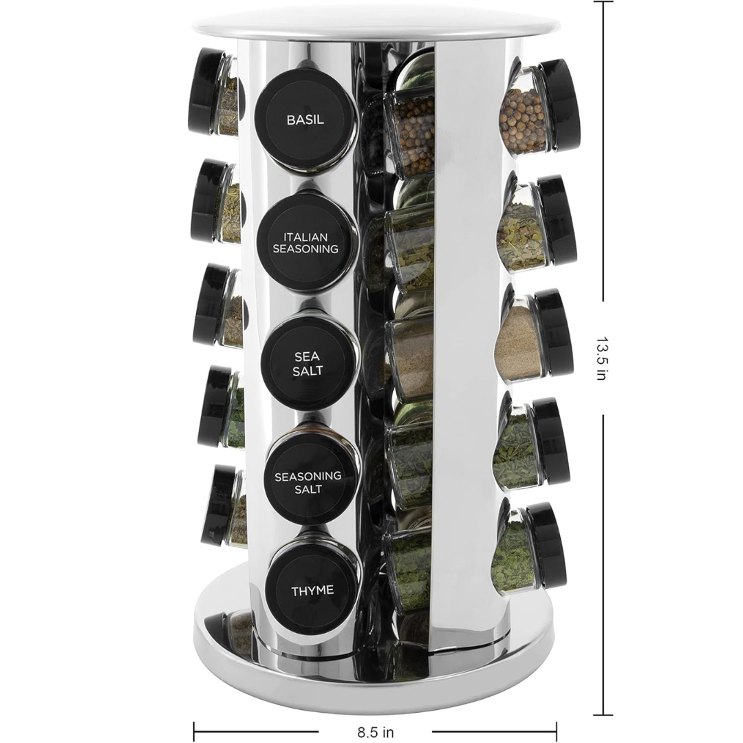 Kamenstein 20 Jar Revolving Countertop Spice Rack with Black Caps