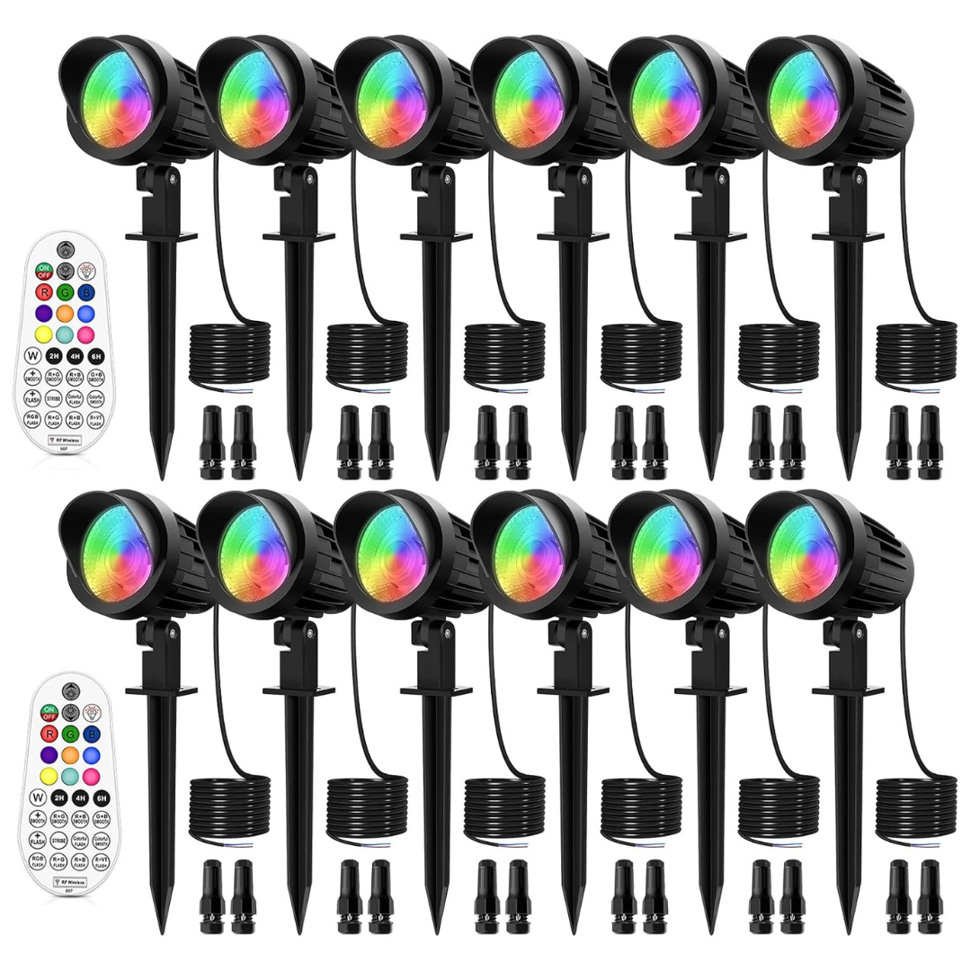 12-Pack 7W IP66 Waterproof RGB Landscape Lights