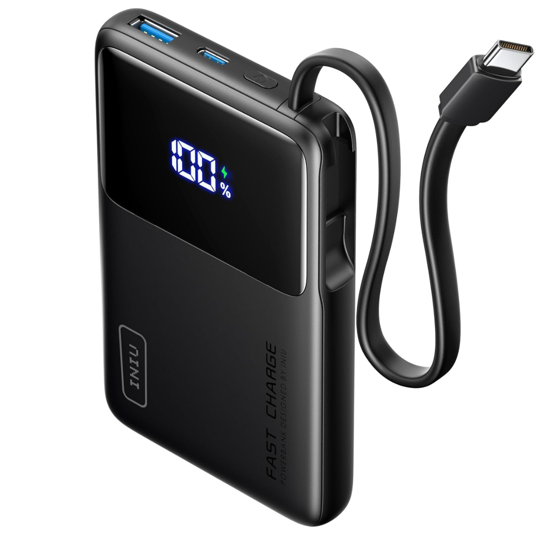 INIU 45W 10000mAh Portable Power Bank with Built-in USB-C Cable