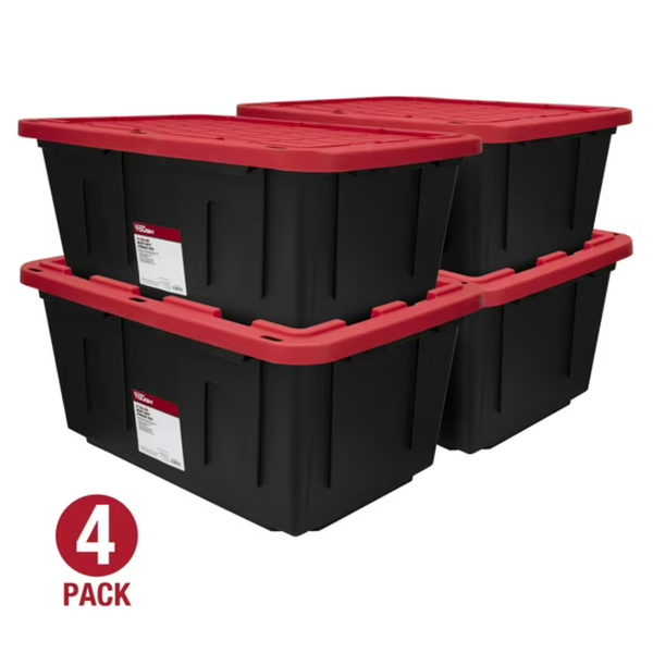 4-Count Hyper Tough 27-Gallon Stackable Storage Bins W/ Snap-On Lid