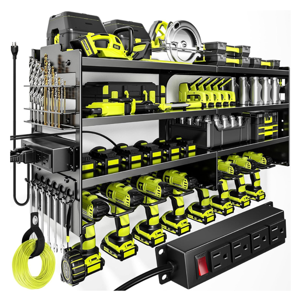 Pokipo Large 4-Layer Wall Mount Power Tool Organizer W/ Charging Station