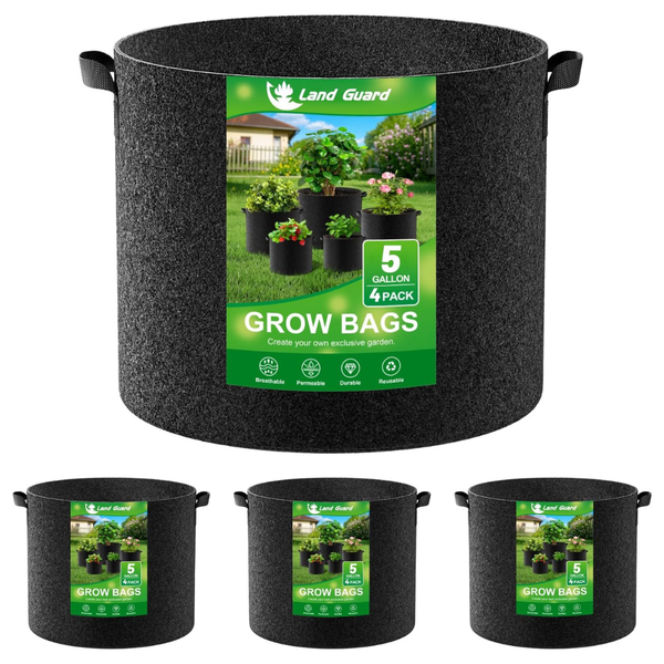 4-Pack 5 Gal Fabric 300G Thickened Nonwoven Plant Grow Bags