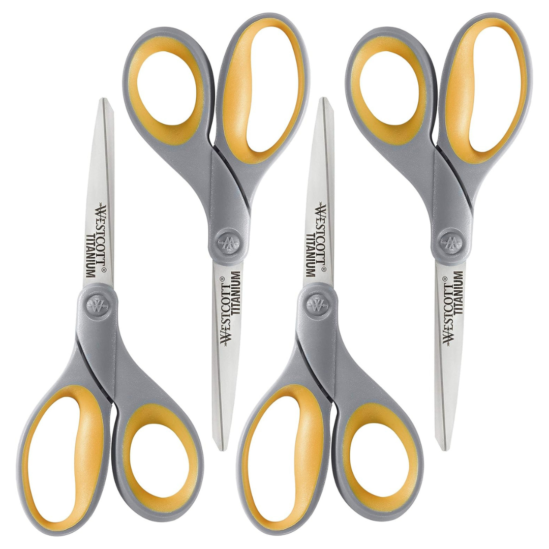 4-Pack Westcott 8" Soft Handle Titanium Bonded Scissors