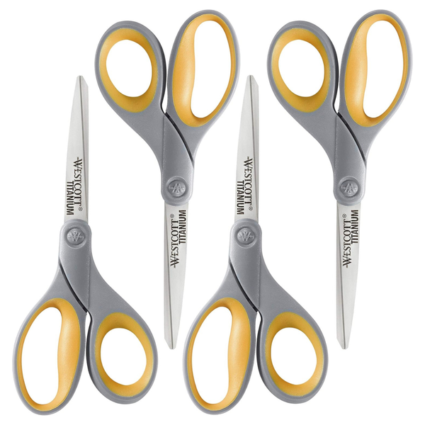 4-Pack Westcott 8" Soft Handle Titanium Bonded Scissors
