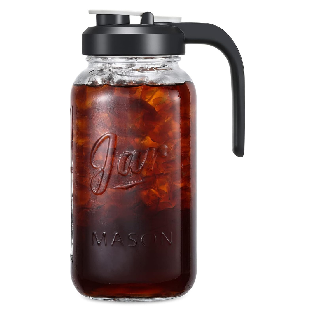 AOZITA 64 Oz Heavy Duty Mason Glass Pitcher W/ Lid