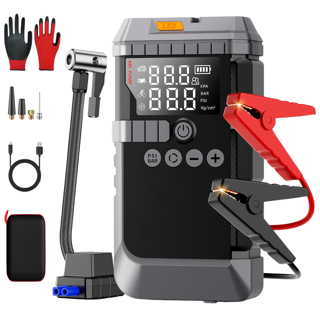 6000A 12V 160PSI Portable Car Jump Starter With Air Compressor