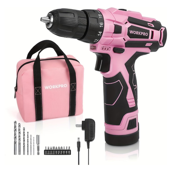 Workpro 12V Pink Cordless Drill Driver Set