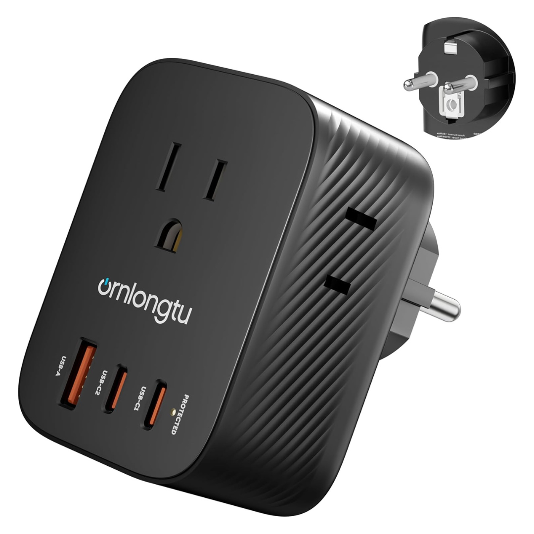 20W USB-C & 3 AC Outlets European Travel Plug Adapter